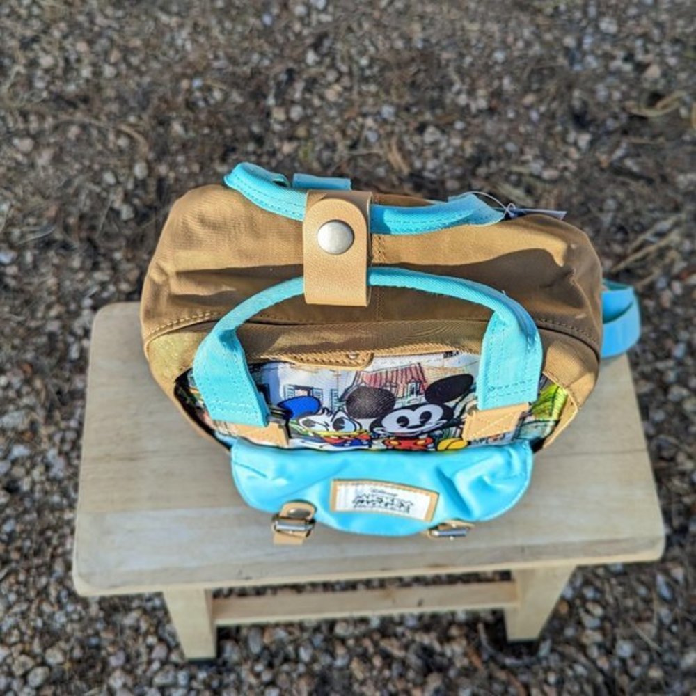 Disney Mickey Mouse & Donald Duck 12" Nylon Backpack In Teal & Brown - Picture 8 of 12